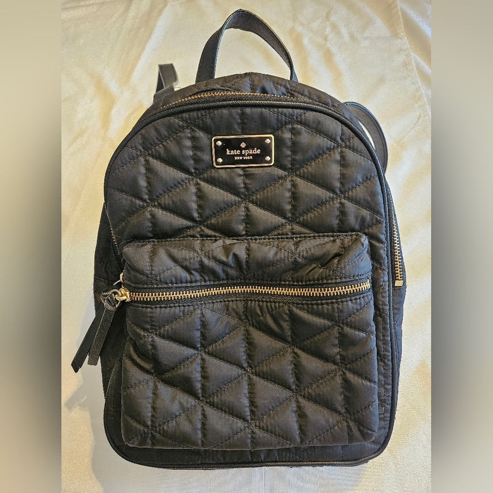 Kate Spade New York Black Quilted Nylon Backpack Gold Hardware
